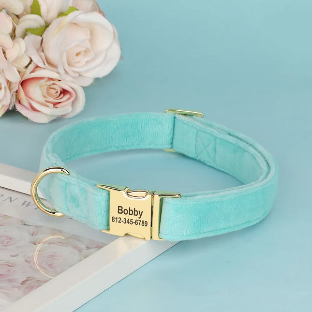 Personalized Velvet Dog Collar Super Soft Dogs ID Buckle Collars