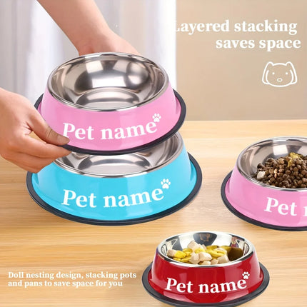 Custom Engraved Name Stainless Steel Pet Bowl Anti-Tip Non-Slip Base