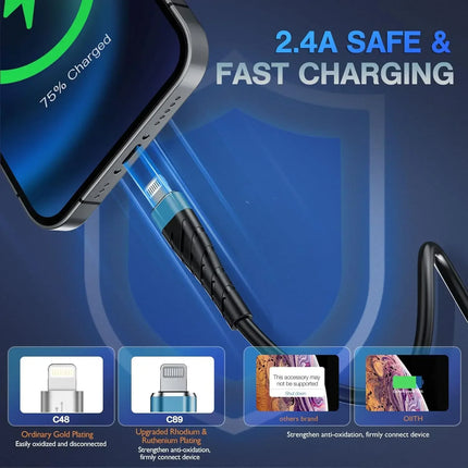 3A Fast Charging USB Cable For iPhone 11 12 13 14 Pro X XS Max 6 7 8