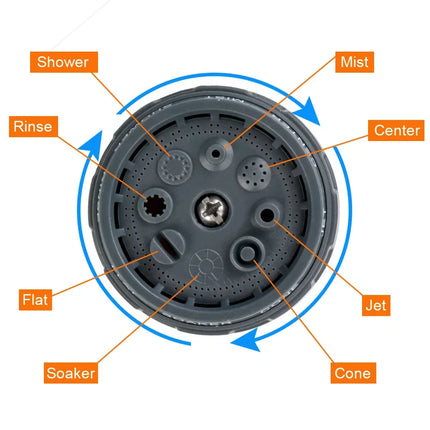 Hose Sprinkle Nozzle For Garden Washing Car 8 Spray Modes Lawn Spray