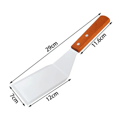 Stainless Steel Square Head Steak Cooking Spatula Wood Handle Pizza