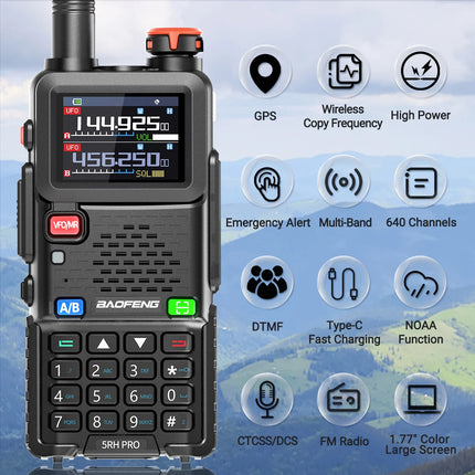 Baofeng UV-5RH PRO GPS Walkie Talkie Long Range Multi Band Wirless