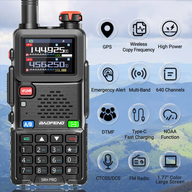Baofeng UV-5RH PRO GPS Walkie Talkie Long Range Multi Band Wirless