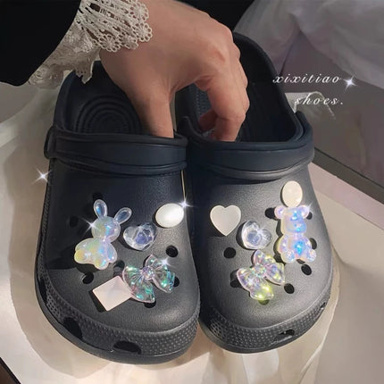 10PCS Shoe Charm DIY Crystal Rhinestone Rabbit Shoe Decoration Buckle