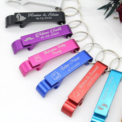 50*Personalized Engraved Bottle Opener Key Chain Wedding Favors