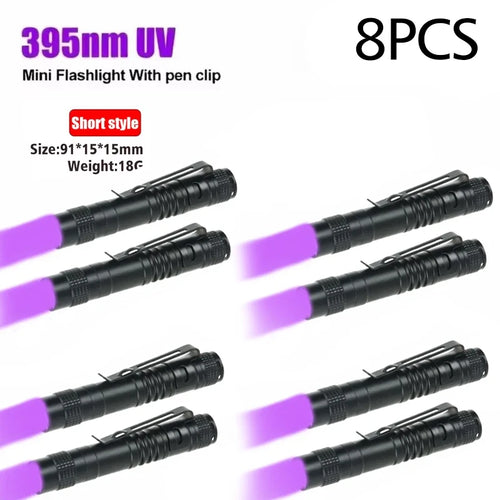UV Flashlight 395nm Ultraviolet Torch With Pen Clip Portable AAA