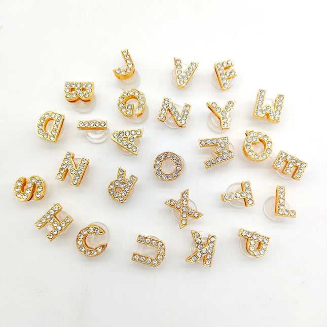 1-26Pcs Fashion Gold Letters Metal Shoe Charms Accessories Garden Shoe