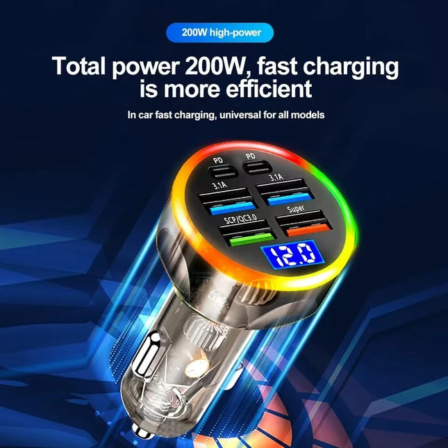250W Car Charger Quick Charge Cigarette Lighter Adapter 6-Port USB