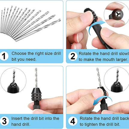 Mini Tool Set with Black Hand Twist Drill 10Pcs Fried Dough Twists