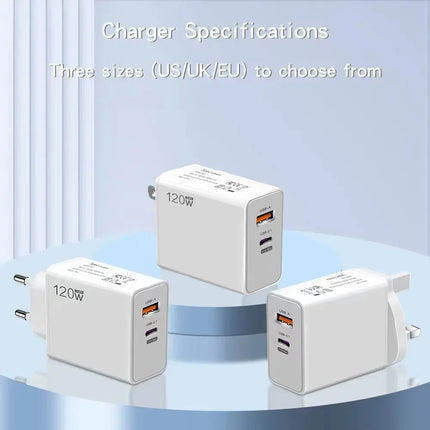 120W USB Fast Charger With Type C Cable Fast Charging Adapter For