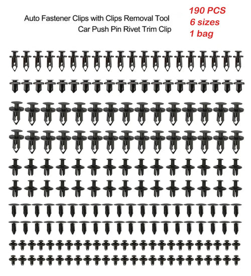 190PCS rivet fasteners, 6 models and sizes, body fixing clip bumper,