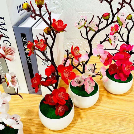 Simulation Plum Flower Pot Plant Artificial Plastic Fake Flowers Home