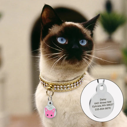 Cute Cat Tag Small Dog ID Tags Free Engraved Name Cats Kitten Name Tag