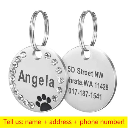 Stainless Steel Engraved Pet Name Collar Pendant ID Tags Personalized