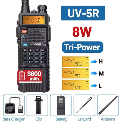 Baofeng Walkie Talkie UV 5R 5W 8W Dual Band Ham Two Way Radio Vhf Uhf