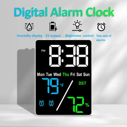 Multifunctional Large Screen Digital Alarm Clock Humidity Display