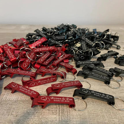 50*Personalized Engraved Bottle Opener Key Chain Wedding Favors