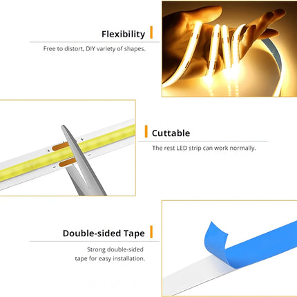 LED COB Light Strip Touch Dimmer Flexible Diode Tape 5V USB Linear