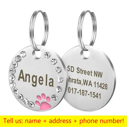 Stainless Steel Engraved Pet Name Collar Pendant ID Tags Personalized