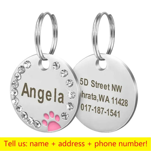 Stainless Steel Engraved Pet Name Collar Pendant ID Tags Personalized