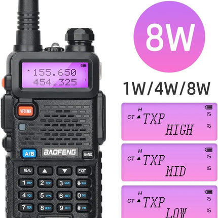 1/2PCS BaoFeng UV-5R 8W Tri-Power Walkie Talkie High Power Dual Band
