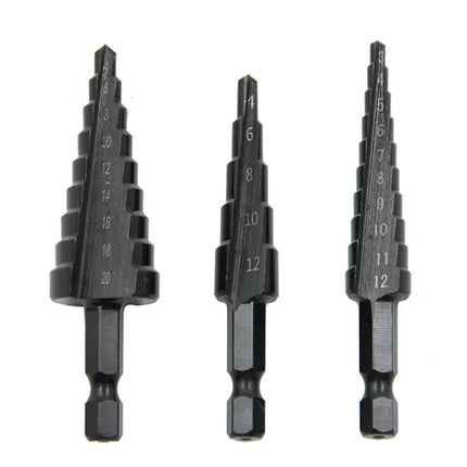 3pc Black Hexagonal Shank Straight Slot Ladder Drill Bit Reaming and