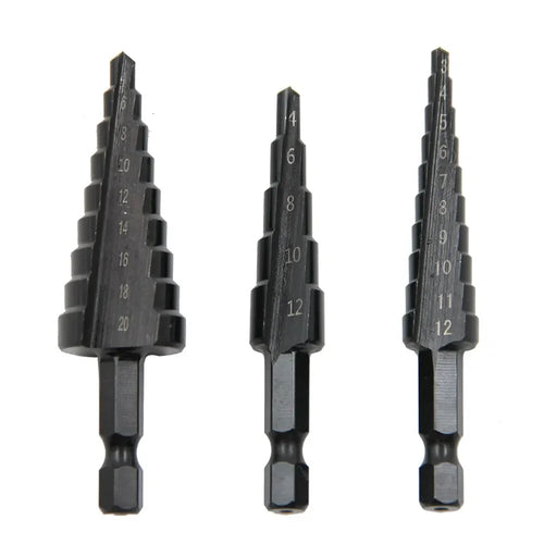 3pc Black Hexagonal Shank Straight Slot Ladder Drill Bit Reaming and