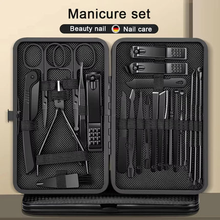 8/12/15/20/24pcs black Nail clipper set Pedicure knife Stainless steel