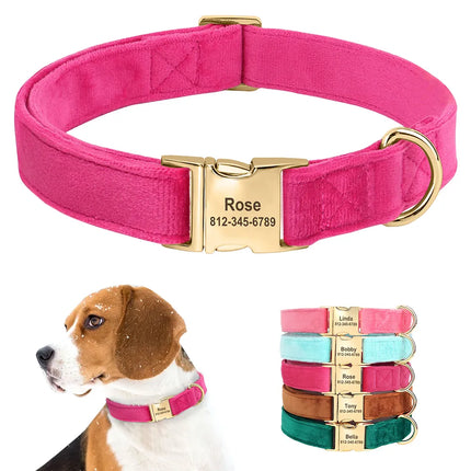 Personalized Velvet Dog Collar Super Soft Dogs ID Buckle Collars