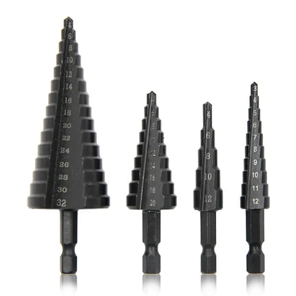 3pc Black Hexagonal Shank Straight Slot Ladder Drill Bit Reaming and