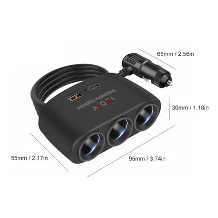 3 in 1 Dual USB Socket 120W Car Cigarette Lighter Splitter 12V 24V