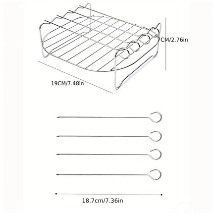 1set Stainless Steel Air Fryer Rack With 4 Roast Meat Picks Grill Air