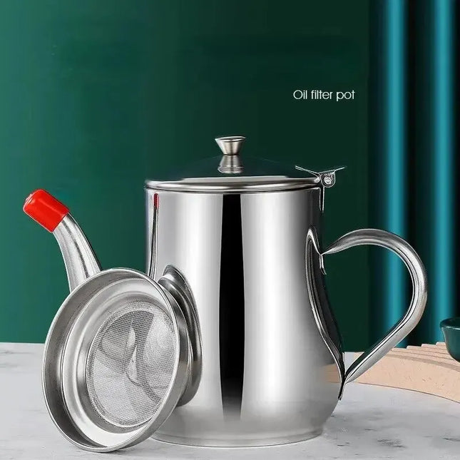 1Pc Household Stainless Steel Oil Pot with Filter Oil Filter Pot