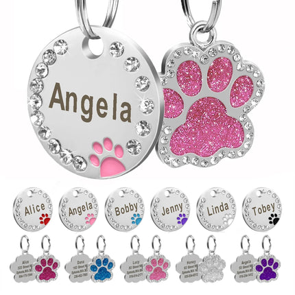 Personalized Dog Cat ID Tag Bling Rhinestone Puppy Kitten Name Tags