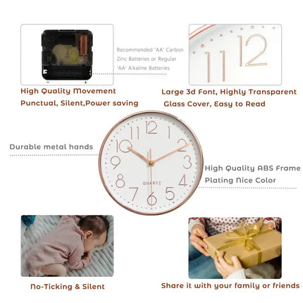 8 Inch Quartz Wall Clock Simple Mute Clock Hole-free Cubic Digital