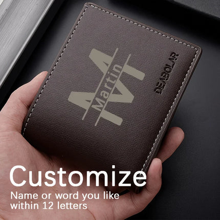 Personalized Men's Vintage Wallet - Custom Name Engraved Bifold Short