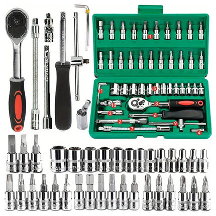 46pc Drive Socket Set 1/4 inch Ratchet Wrench Set with Sockets Metric