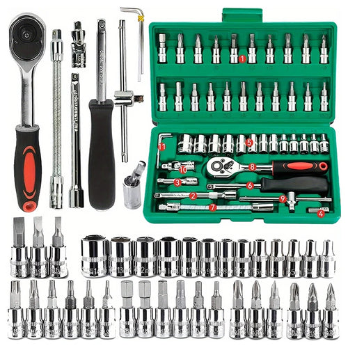 46pc Drive Socket Set 1/4 inch Ratchet Wrench Set with Sockets Metric