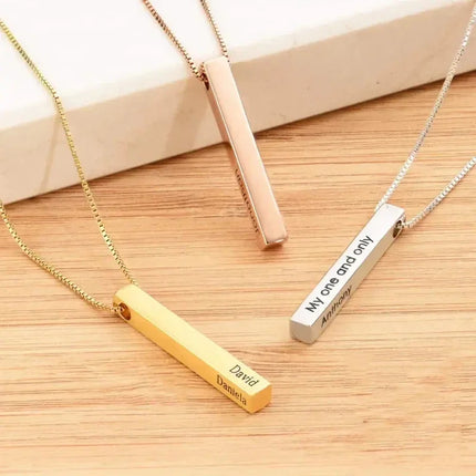 Custom Stainless Steel Personalized Engraved Bar Necklace For Women
