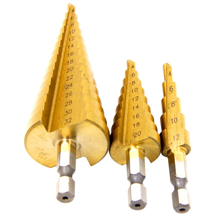 Step Drill Titanium Plated Hexagonal Shank Straight Groove