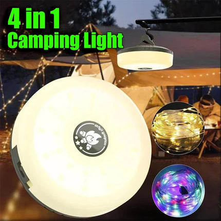 Camping String Lights Rechargeable LED Flashlight Hook lamp 4 in 1