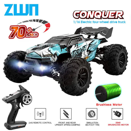 ZWN 1:16 70KM/H 4WD RC Car With LED Headlight Remote Control Cars High
