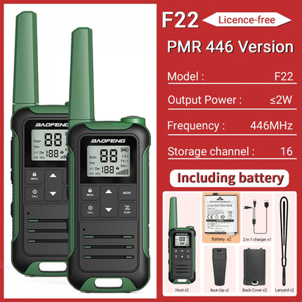 2pcs Baofeng F22 Mini Walkie Talkie PMR FRS Long Range Rechargable