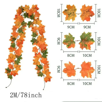 200CM Autumn Artificial Maple Leaf Wreath Fake Leaf Plant Vine Home