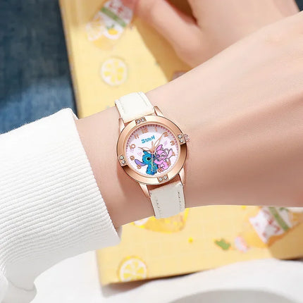 Disney Children's Watches Cute Cartoon Stitch Imitation Diamond Belt