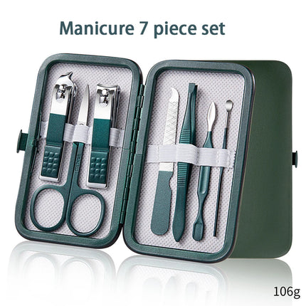 Green Manicure Set With Leather Case Professional Foot And Face Care