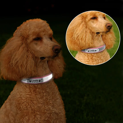 Reflective Pet Dog Custom Collar Adjustable Free Engraved Small Medium