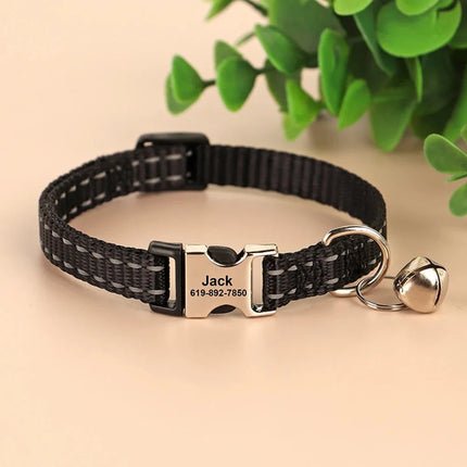 Personalized Name Cat Collar Reflective Nylon Dog Cats ID Collar With