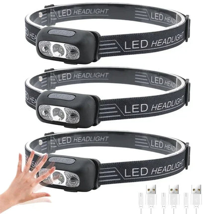 Strong Light Headlamp Portable LED Sensor Headlamp USB Rechargeable