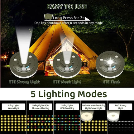 Camping String Lights Rechargeable LED Flashlight Hook lamp 4 in 1